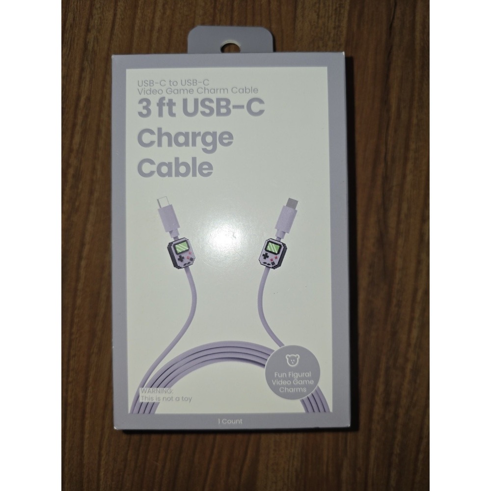 3ft USB-C to USB-C Video Game Charm Charging Cable Gray Retro Console s1